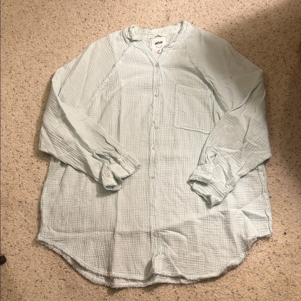 Aerie Gauze Mint Button-Down Beach Cover